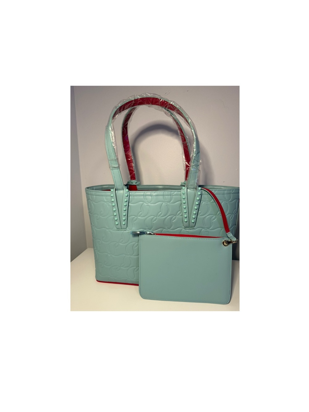 Tote Bag with Red Accents - Women's Handbag & Matching Pouch